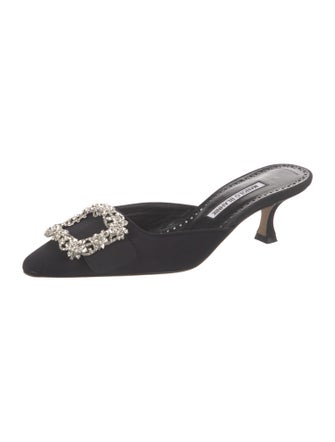Manolo Blahnik Satin Crystal Embellishments Mules