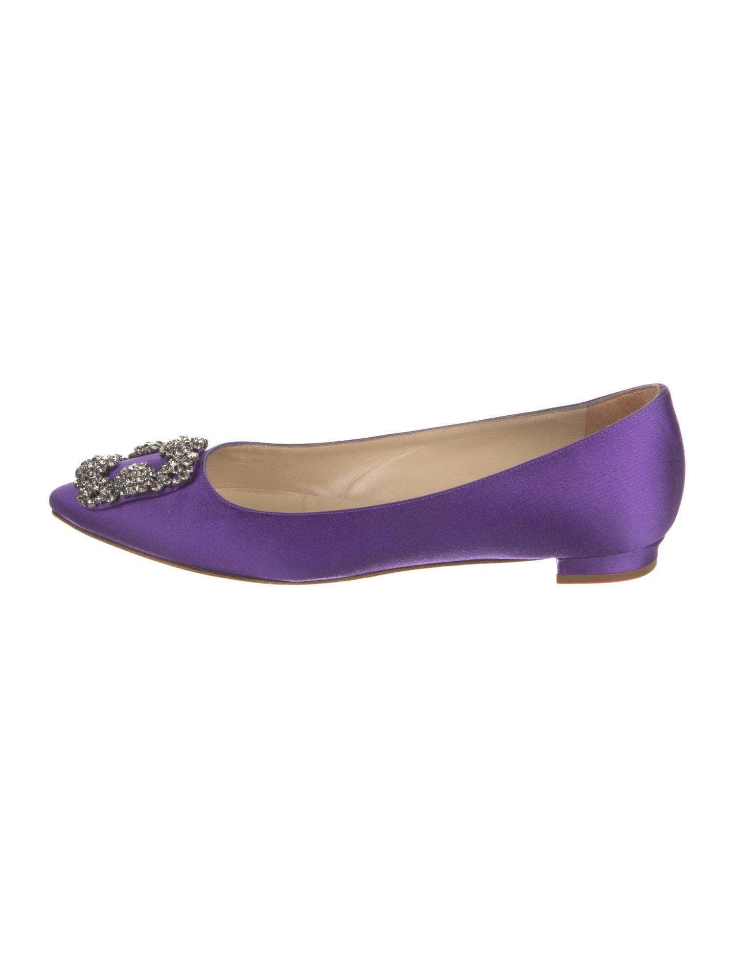 Manolo Blahnik Satin Crystal Embellishments Ballet Flats