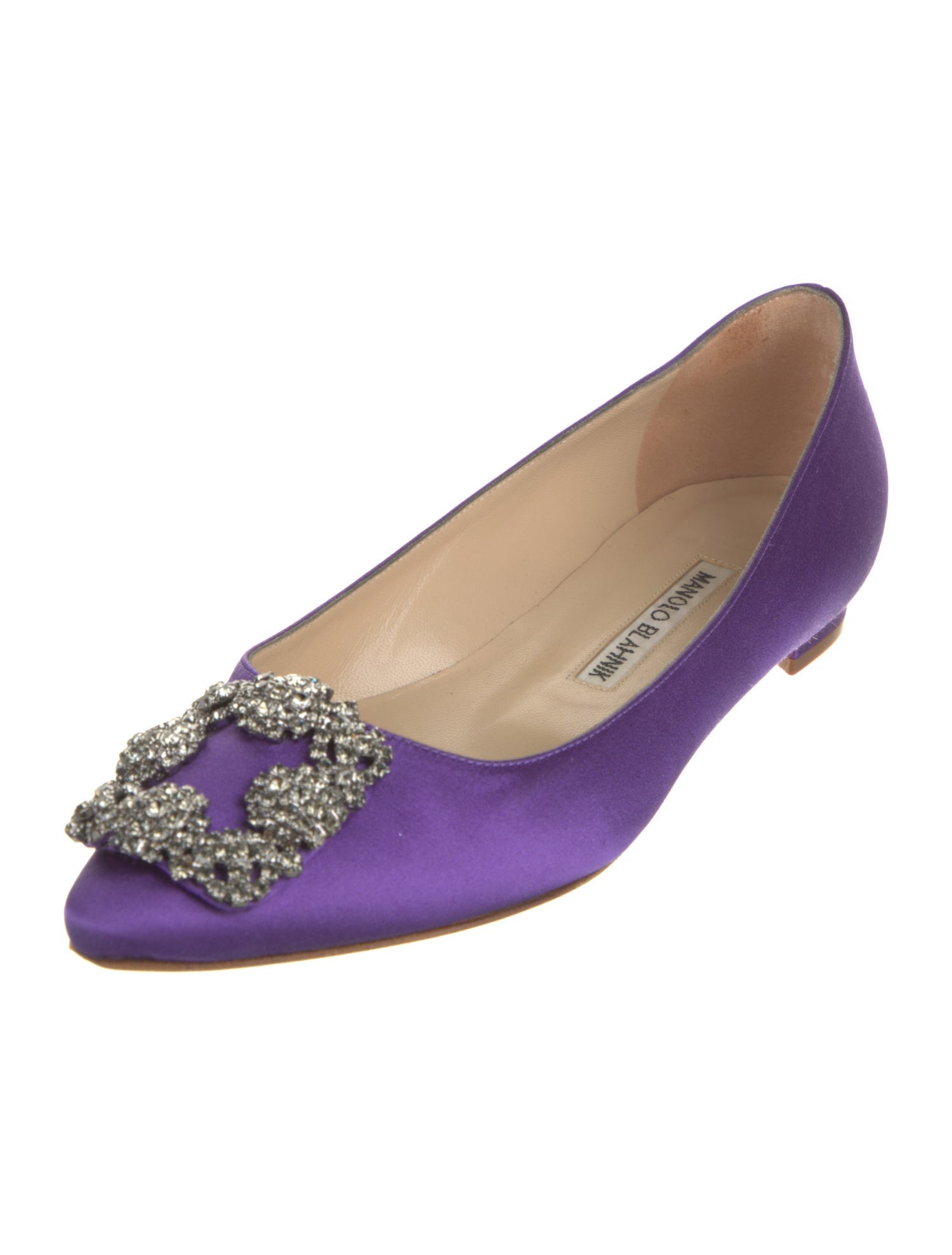 Manolo Blahnik Satin Crystal Embellishments Ballet Flats