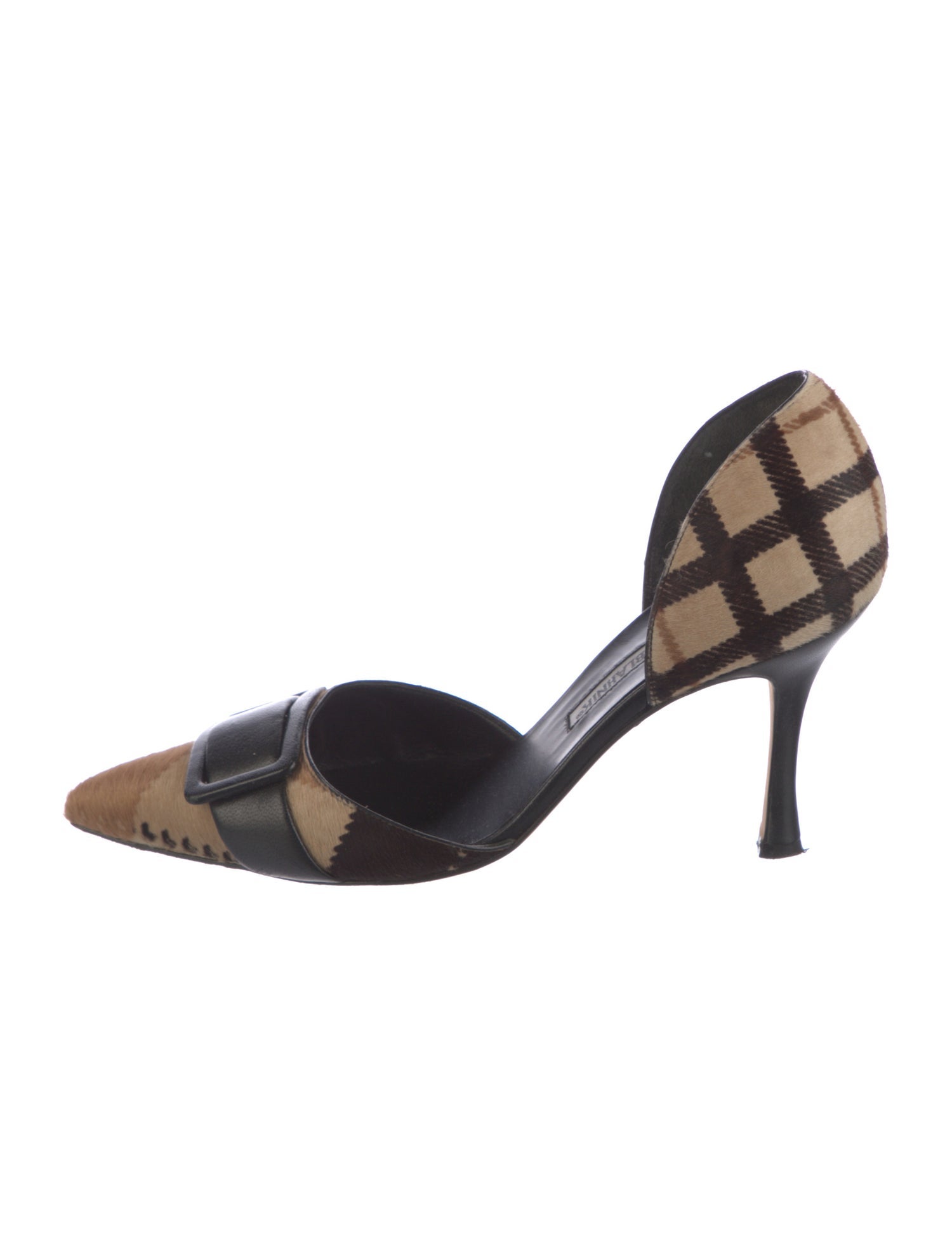 Manolo Blahnik Ponyhair Plaid Print D'Orsay Pumps
