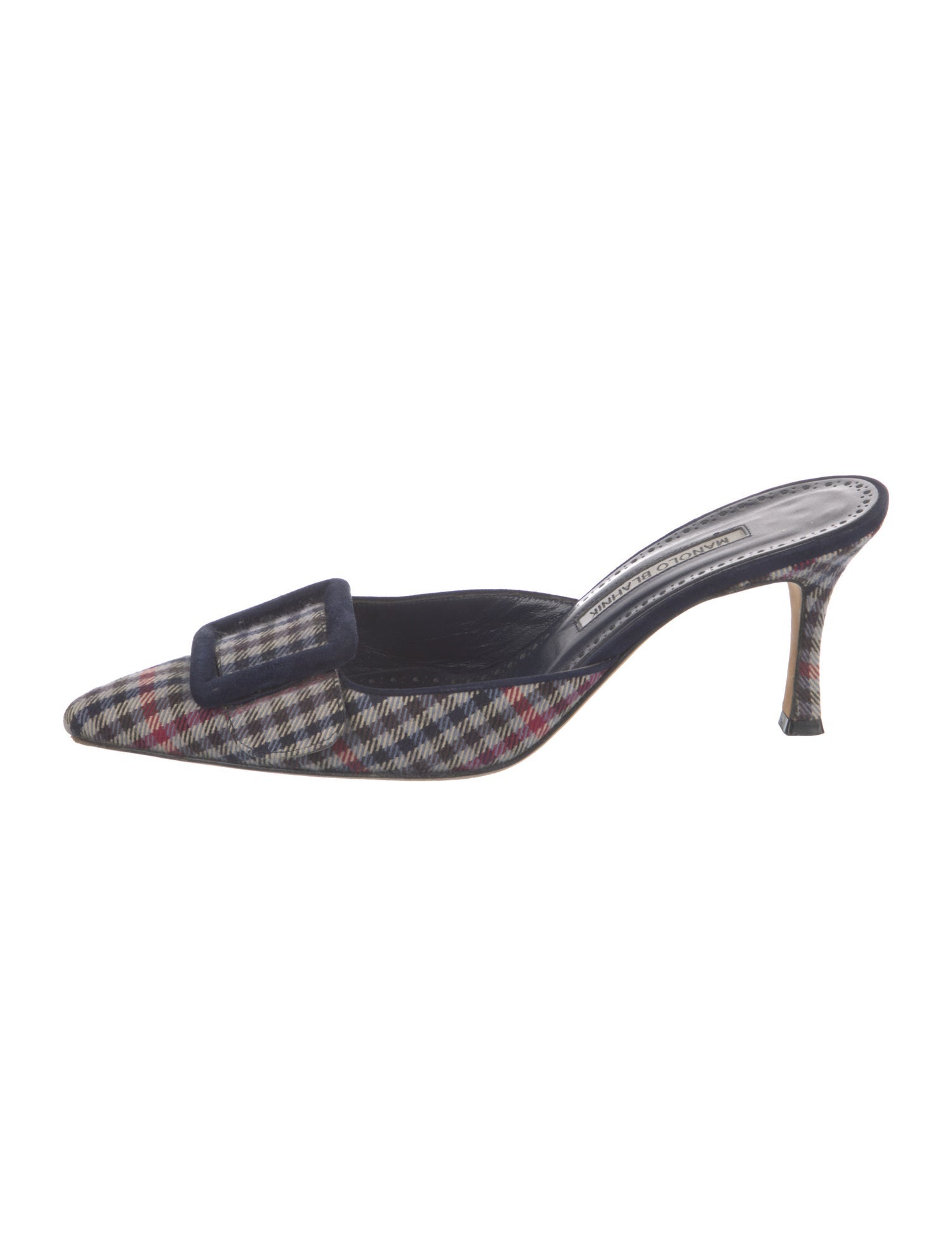 Manolo Blahnik Canvas Plaid Print Mules