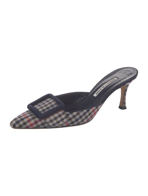 Manolo Blahnik Canvas Plaid Print Mules