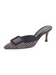 Manolo Blahnik Canvas Plaid Print Mules