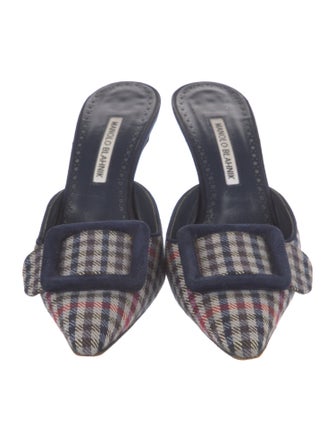 Manolo Blahnik Canvas Plaid Print Mules