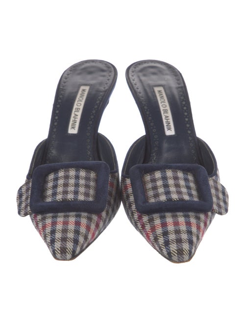 Manolo Blahnik Canvas Plaid Print Mules
