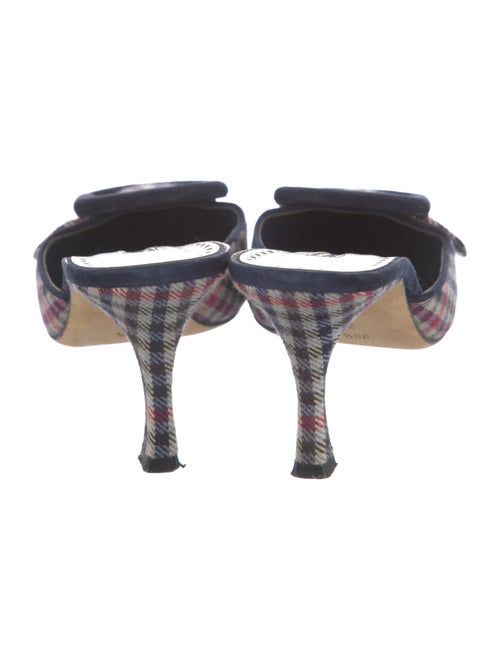Manolo Blahnik Canvas Plaid Print Mules