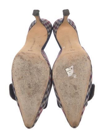 Manolo Blahnik Canvas Plaid Print Mules