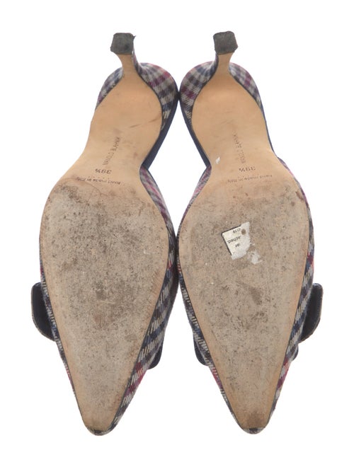 Manolo Blahnik Canvas Plaid Print Mules