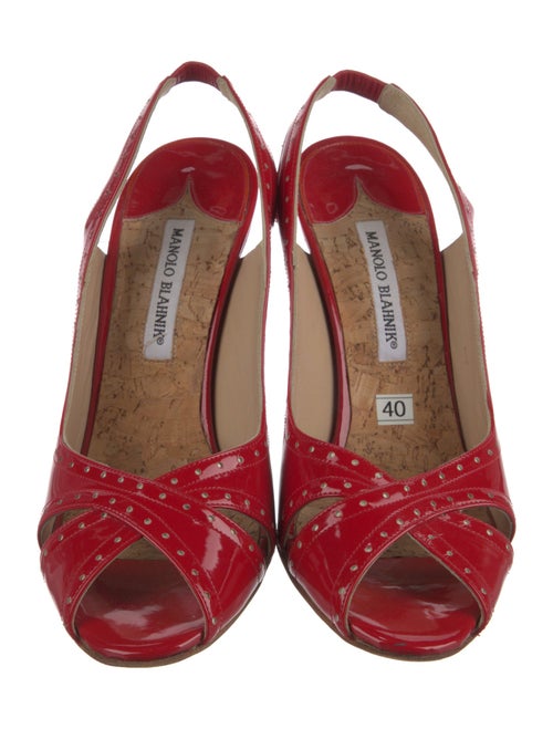 Manolo Blahnik Patent Leather Lasercut Accents Slingback Sandals