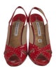 Manolo Blahnik Patent Leather Lasercut Accents Slingback Sandals