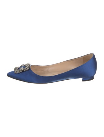 Manolo Blahnik Satin Crystal Embellishments Flats