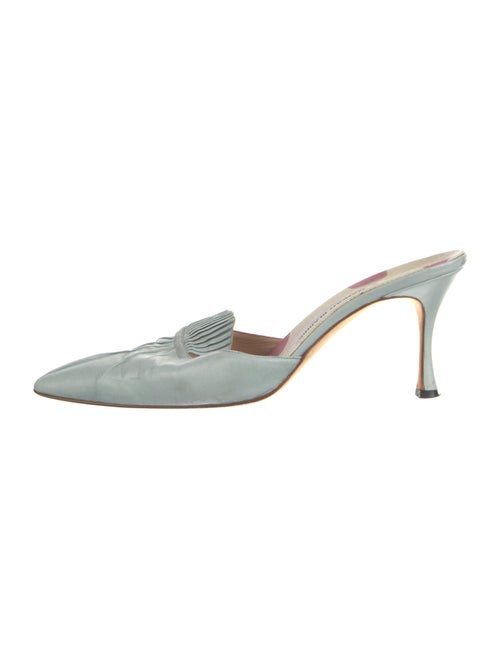 Manolo Blahnik Leather Fringe Trim Accent Mules