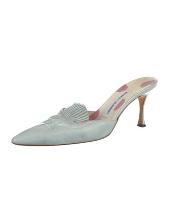 Manolo Blahnik Leather Fringe Trim Accent Mules