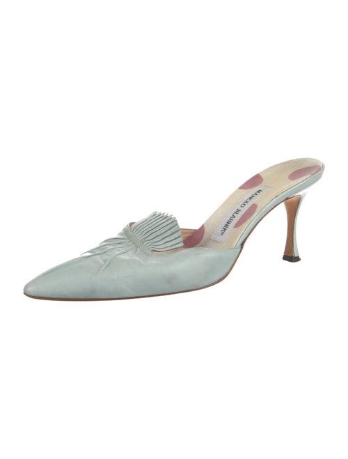 Manolo Blahnik Leather Fringe Trim Accent Mules