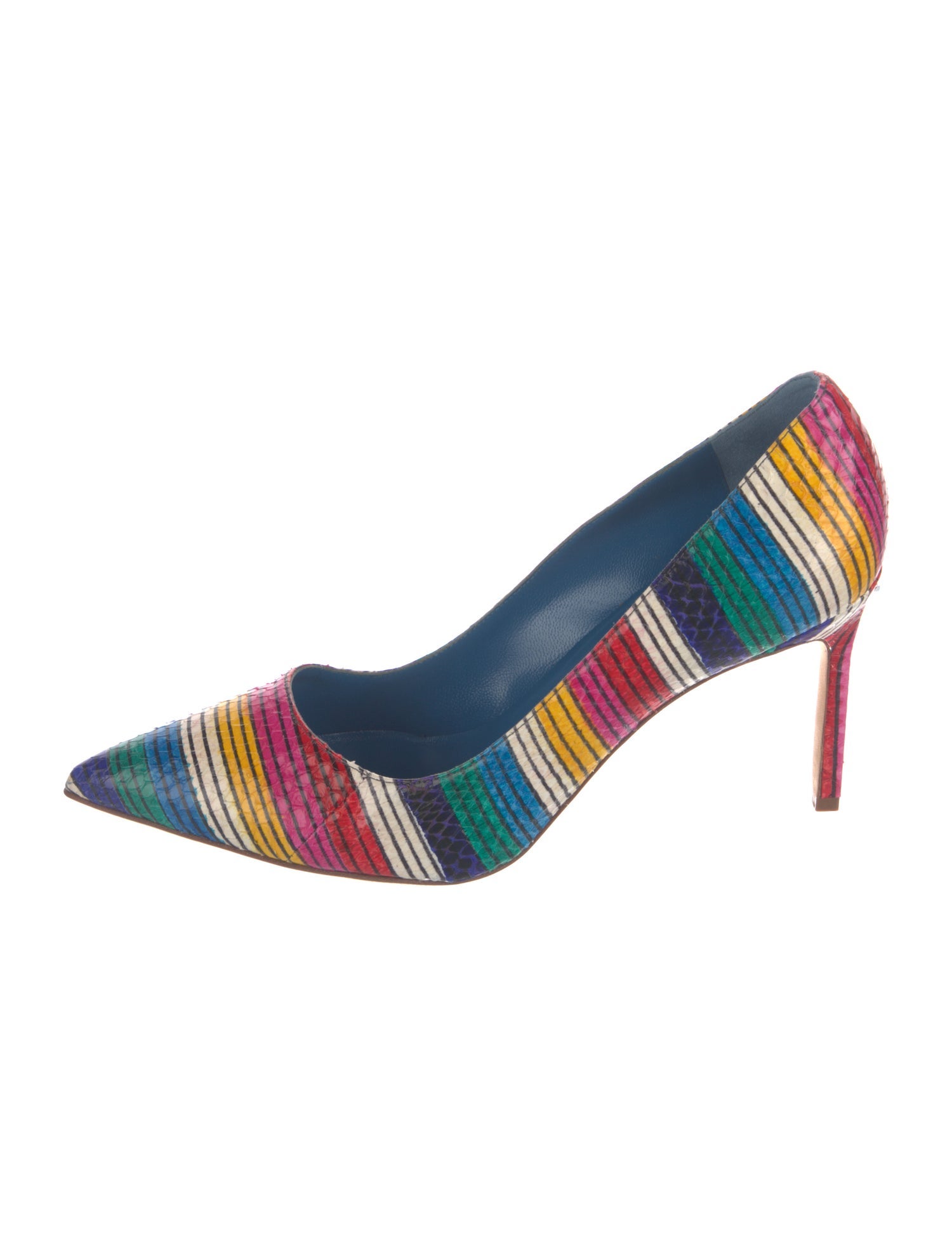 Manolo Blahnik Snakeskin Striped Pumps
