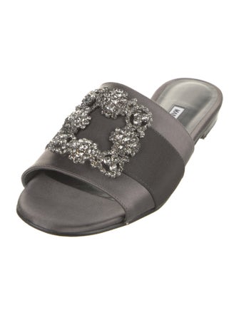 Manolo Blahnik Satin Crystal Embellishments Slides