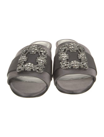 Manolo Blahnik Satin Crystal Embellishments Slides
