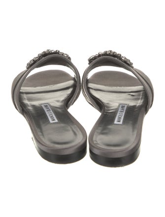 Manolo Blahnik Satin Crystal Embellishments Slides