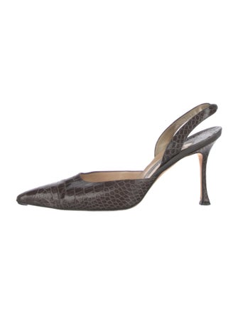 Manolo Blahnik Crocodile Animal Print Slingback Pumps