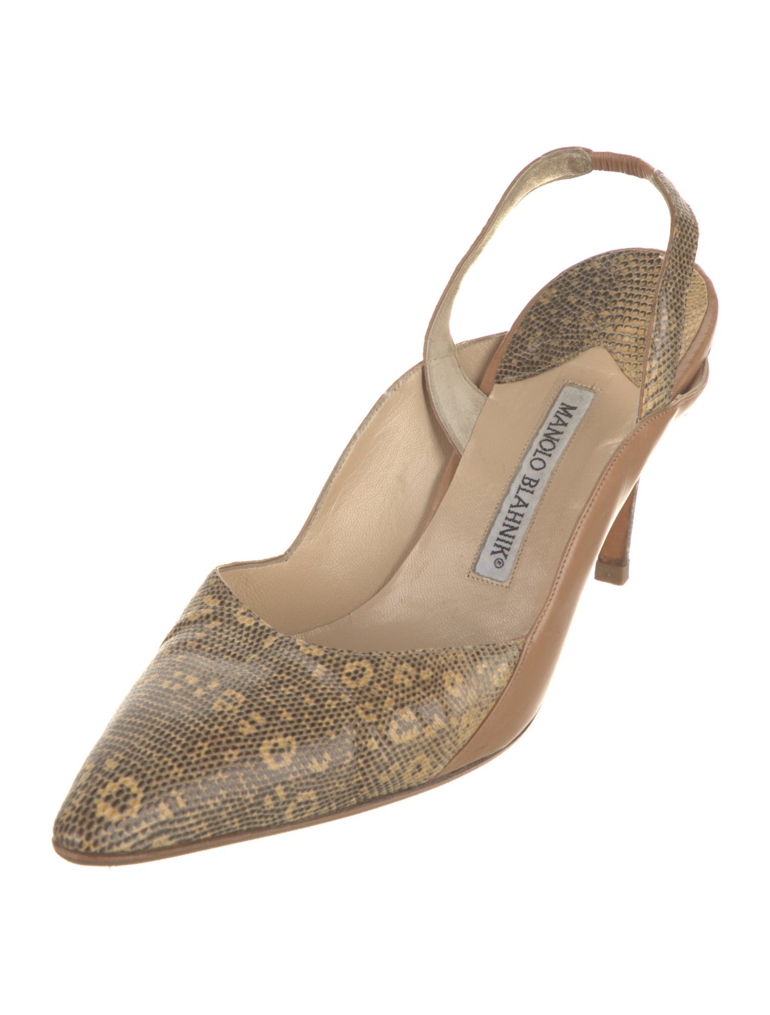 Manolo Blahnik Leather Animal Print Slingback Pumps