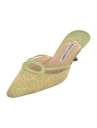 Manolo Blahnik Suede Printed Mules