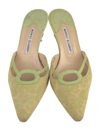 Manolo Blahnik Suede Printed Mules