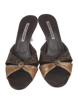 Manolo Blahnik Leather Printed Slides