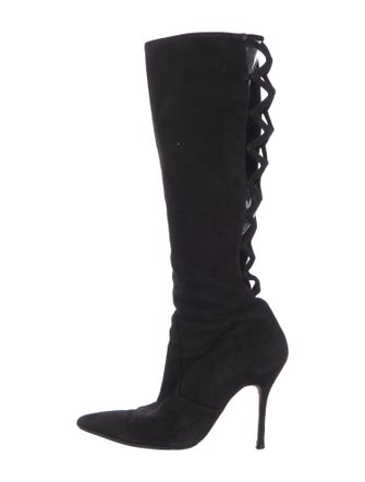 Manolo Blahnik Suede Cutout Accent Lace-Up Boots