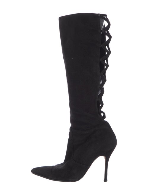 Manolo Blahnik Suede Cutout Accent Lace-Up Boots