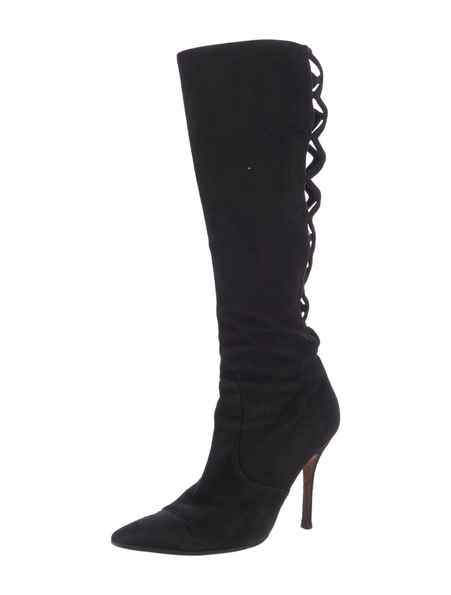 Manolo Blahnik Suede Cutout Accent Lace-Up Boots