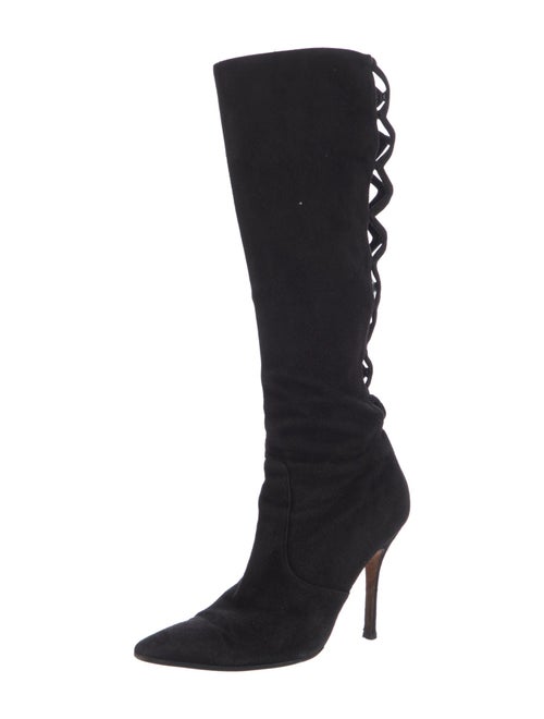 Manolo Blahnik Suede Cutout Accent Lace-Up Boots