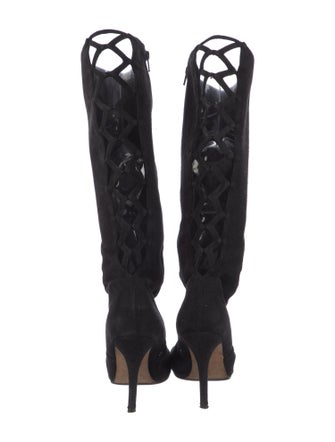 Manolo Blahnik Suede Cutout Accent Lace-Up Boots