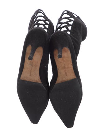 Manolo Blahnik Suede Cutout Accent Lace-Up Boots