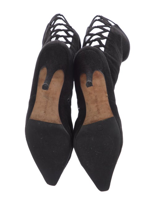 Manolo Blahnik Suede Cutout Accent Lace-Up Boots