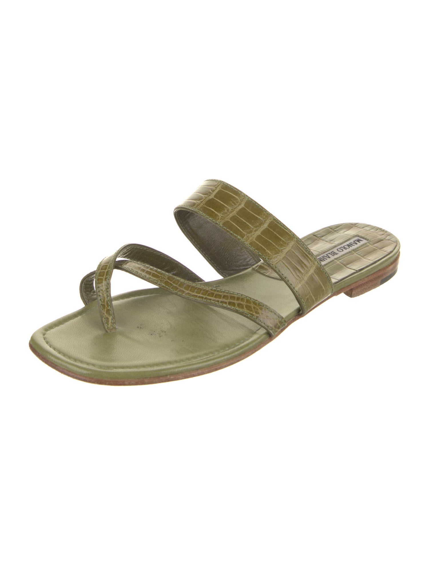 Manolo Blahnik Leather Animal Print Slides