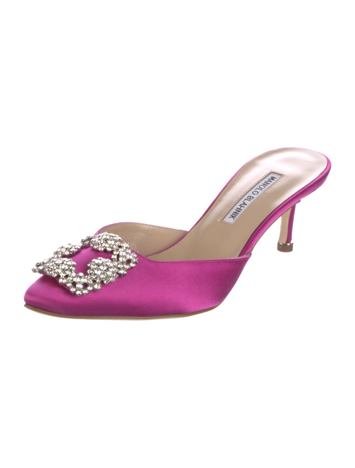 Manolo Blahnik Satin Crystal Embellishments Mules