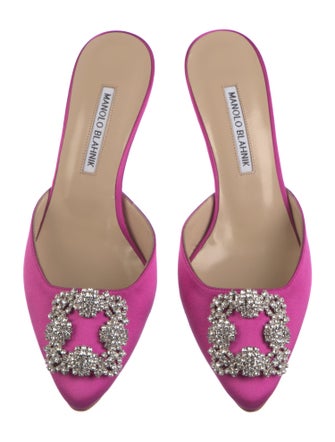 Manolo Blahnik Satin Crystal Embellishments Mules