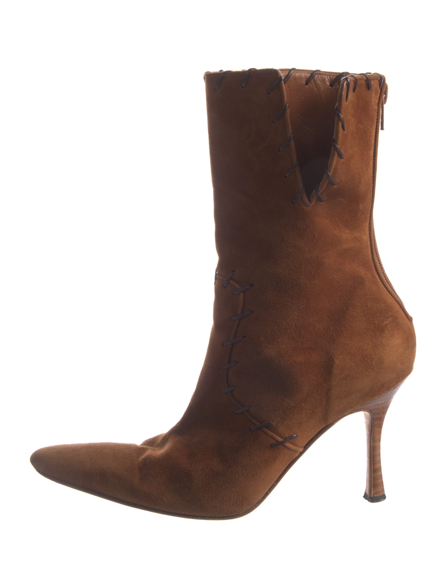 Manolo Blahnik Suede Whipstitch Trim Boots