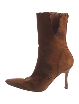 Manolo Blahnik Suede Whipstitch Trim Boots
