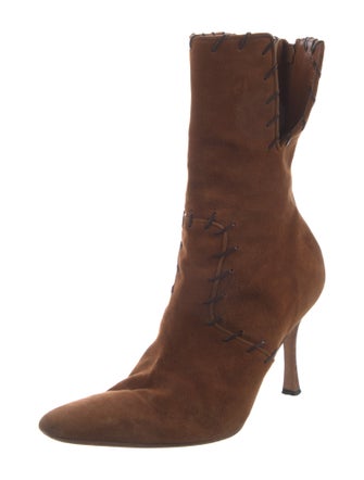 Manolo Blahnik Suede Whipstitch Trim Boots