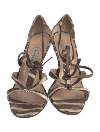 Manolo Blahnik Canvas Animal Print Sandals