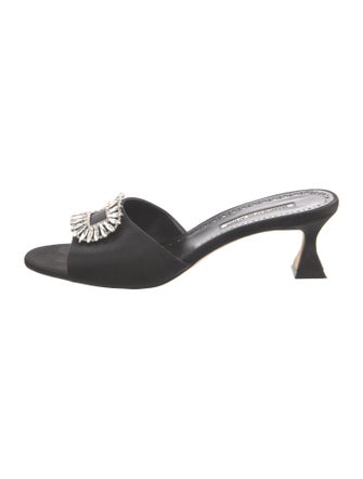 Manolo Blahnik Satin Crystal Embellishments Slides