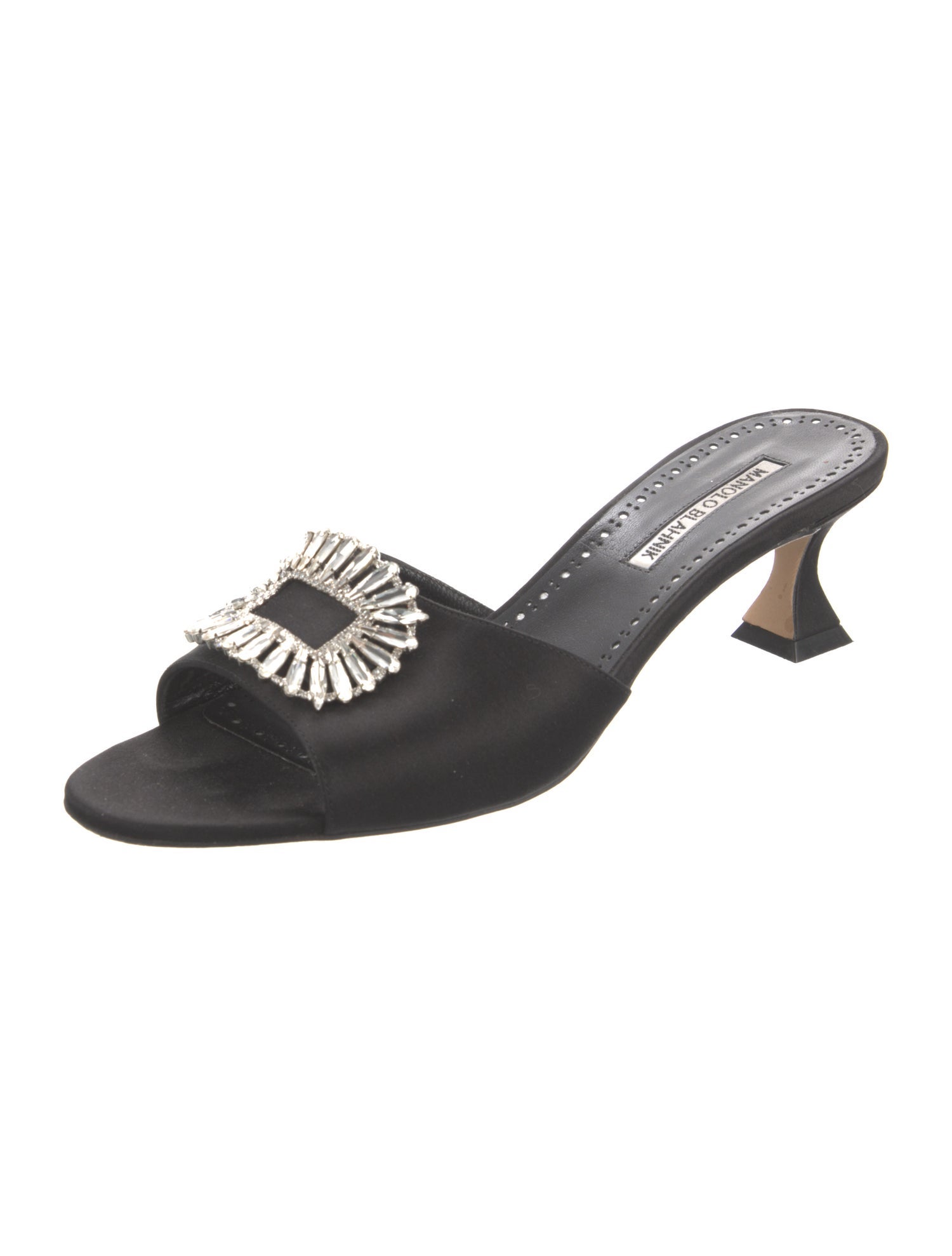 Manolo Blahnik Satin Crystal Embellishments Slides
