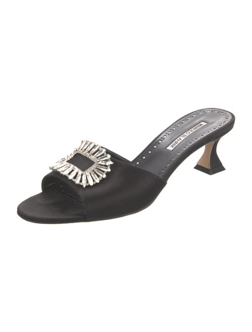 Manolo Blahnik Satin Crystal Embellishments Slides
