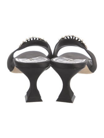 Manolo Blahnik Satin Crystal Embellishments Slides