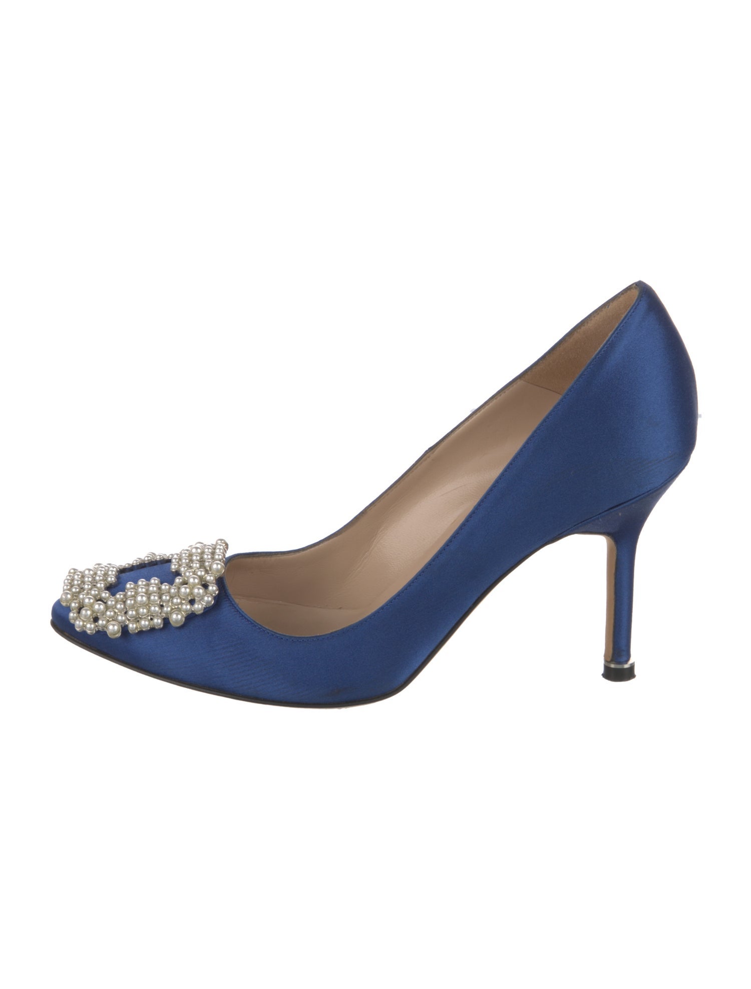 Manolo Blahnik Satin Crystal Embellishments Pumps
