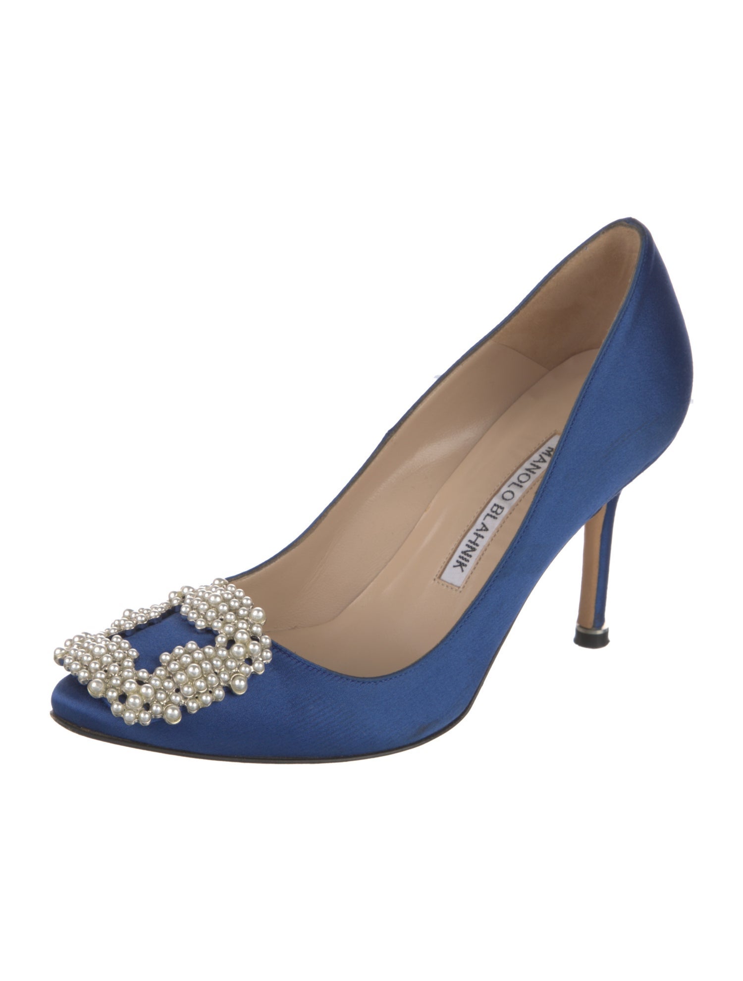 Manolo Blahnik Satin Crystal Embellishments Pumps