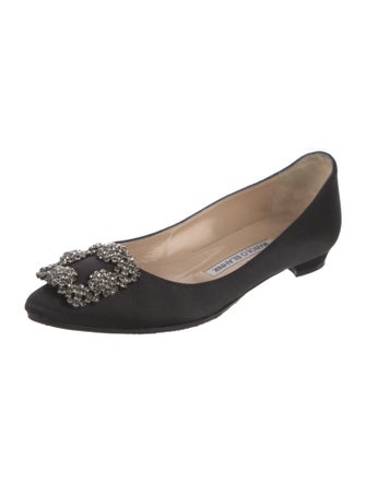 Manolo Blahnik Satin Crystal Embellishments Flats