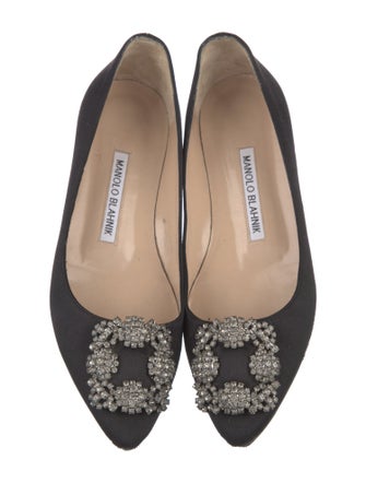 Manolo Blahnik Satin Crystal Embellishments Flats