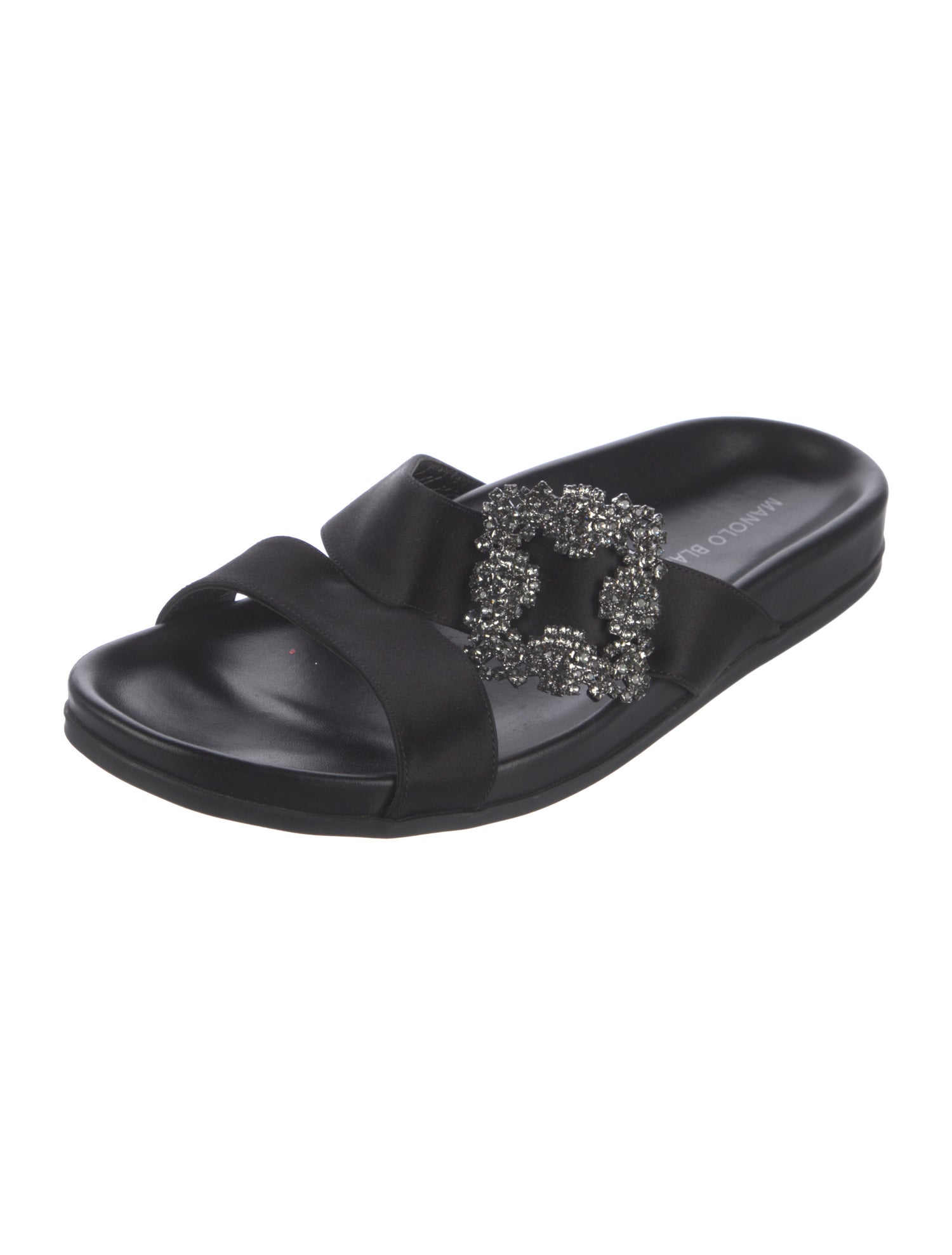 Manolo Blahnik Satin Crystal Embellishments Slides